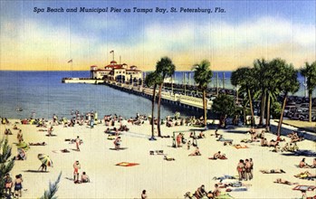 Spa Beach and Municipal Pier on Tampa Bay, St Petersburg, Florida, USA, 1940. Artist: Unknown