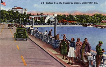 Fishing from the Causeway Bridge, Clearwater, Florida, USA, 1940. Artist: Unknown