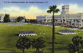 Full dress parade, the Citadel, Charleston, South Carolina, USA, 1940. Artist: Unknown