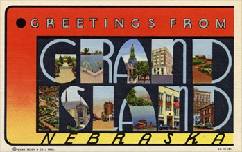 'Greetings from Grand Island, Nebraska', postcard, 1940. Artist: Unknown