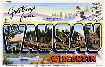 'Greetings From Wausau, Wisconsin', postcard, 1940. Artist: Unknown