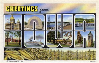 'Greetings from Iowa', postcard, 1940. Artist: Unknown