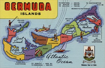 Postcard map of Bermuda, 1940. Artist: Unknown
