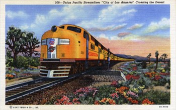 Union Pacific streamliner 'City of Los Angeles' crossing the desert, USA, 1940. Artist: Unknown