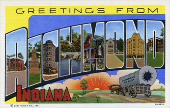 'Greetings from Richmond, Indiana', postcard, 1940. Artist: Unknown