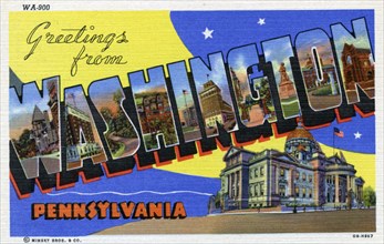 'Greetings from Washington, Pennsylvania', postcard, 1940. Artist: Unknown