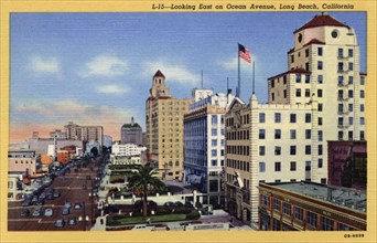 Looking east on Ocean Avenue, Long Beach, California, USA, 1940. Artist: Unknown