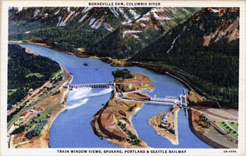 Bonneville Dam, Columbia River, Oregon/Washington, USA, 1940. Artist: Unknown