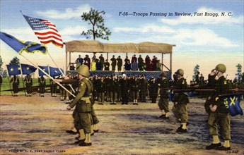 Troops passing in review, Fort Bragg, North Carolina, USA, 1945. Artist: US Army Signal Corps