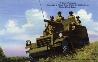 'A Tank Destroyer Mounting a 75mm Gun Waits for Instructions, Camp Hood, Texas', USA, 1943. Artist: US Army Signal Corps