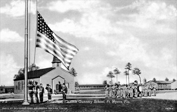 Retreat, Flexible Gunnery School, Fort Myers, Florida, USA, 1943. Artist: Southeast Army Air Forces Training Center
