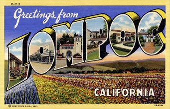 'Greetings from Lompoc, California', postcard, 1942. Artist: Unknown