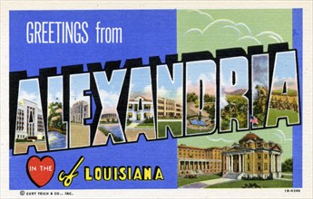 'Greetings from Alexandria in the Heart of Louisiana', postcard, 1941. Artist: Unknown