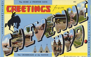 'Greetings from Cheyenne, Wyoming, the Crossroads of the Nation', postcard, 1940. Artist: Unknown