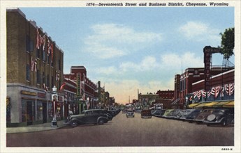 Seventeenth Street and business district, Cheyenne, Wyoming, USA, 1940. Artist: Unknown