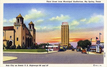 Third Street from the Municipal Auditorium, Big Spring, Texas, USA, 1940. Artist: Unknown