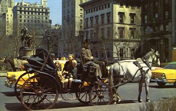 Horse-drawn carriage on 59th Street, New York City, New York, USA, 1956. Artist: Unknown