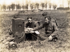 Two soldiers using a radio, Fort Sheridan, Illinois, USA, 1924. Artist: Unknown