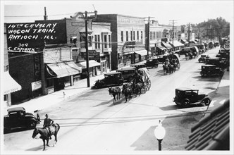 Wagon train of the 14th Cavalry travelling through Antioch, Illinois, USA, 1920. Artist: Unknown