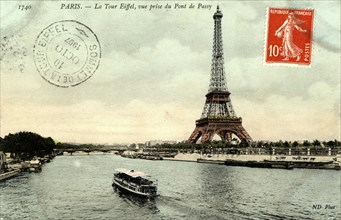 The Eiffel Tower viewed from the Pont de Passey, Paris, France, 1907. Artist: Unknown