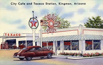 City Cafe and Texaco Gas Station, Kingman, Arizona, USA, 1951. Artist: Unknown