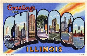 'Greetings from Chicago, Illinois', postcard, 1935. Artist: Unknown