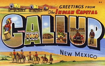 'Greetings from the Indian Capital, Gallup, New Mexico', postcard, 1937. Artist: Unknown