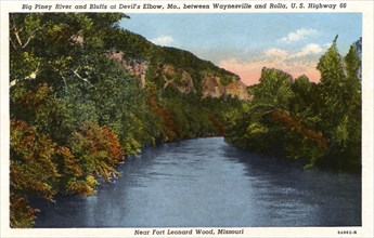 Big Piney River and Bluffs at Devil's Elbow, Missouri, USA, 1938. Artist: Unknown