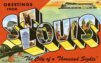 'Greetings from St Louis, the City of a Thousand Sights', postcard, 1949. Artist: Unknown