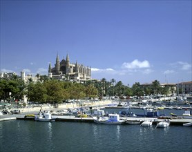 Palma Cathedral & Harbour, Majorca, Spain.