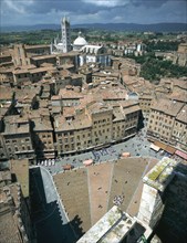 Panorama to cathedral, Sienna, Tuscany, Italy.
