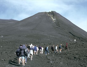 Guided tour to lava fields, Mount Etna, Sicily, Italy.
