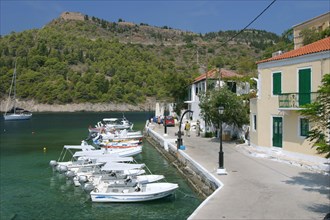 Boats at the quayside, Assos, Kefalonia, Greece.