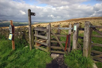 Public footpath sign and kissing gate, Longridge Fell, Lancashire.
