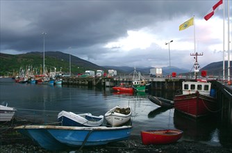 Ullapool harbour on a stormy evening, Highland, Scotland.