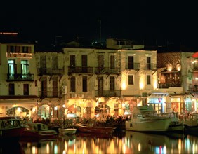 Old Harbour at night, Rethymnon, Crete, Greece.