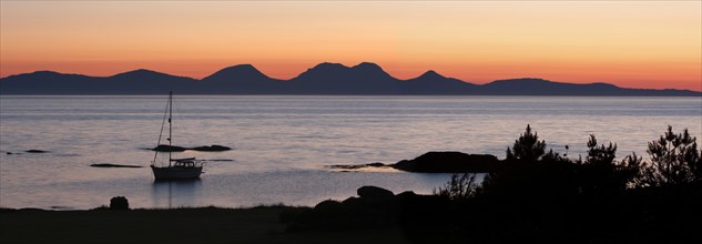 Sunset over Jura seen from Kintyre, Argyll and Bute, Scotland.