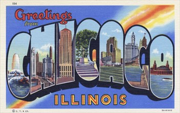'Greetings from Chicago, Illinois', postcard, 1935. Artist: Unknown