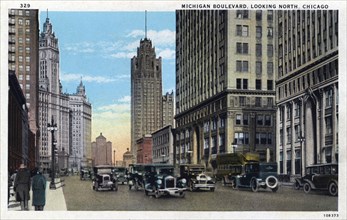 'Michigan Boulevard, Looking North, Chicago', postcard, 1926. Artist: Unknown