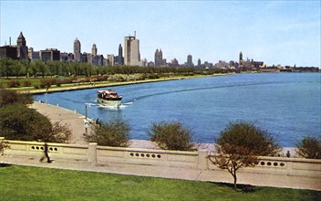 Michigan Avenue skyline and lakefront, Chicago, Illinois, USA, 1956. Artist: Unknown