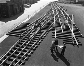 Railway track work at Edgar Allen's steel foundry, Sheffield, South Yorkshire, 1962. Artist: Michael Walters