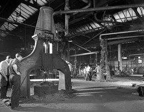 Forge in action at Edgar Allen's steel foundry, Sheffield, South Yorkshire, 1963. Artist: Michael Walters