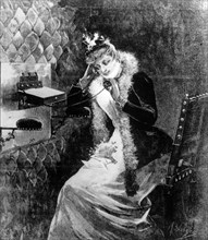 A woman on the telephone, c late 19th century. Artist: Unknown