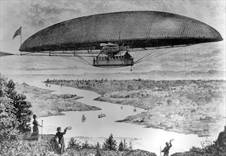 Braun's electrodynamic airship, 1887. Artist: Unknown