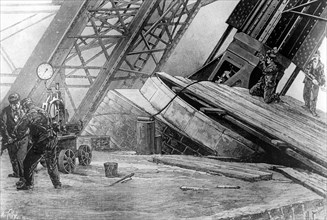 Men at work on the Eiffel Tower, Paris, 1888-1889. Artist: Unknown