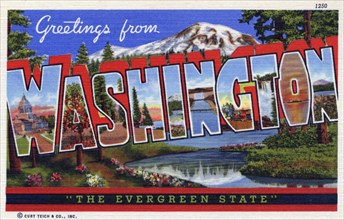 'Greetings from Washington, the Evergreen State', postcard, 1940. Artist: Unknown