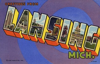 'Greetings from Lansing, Michigan', postcard, 1951. Artist: Unknown