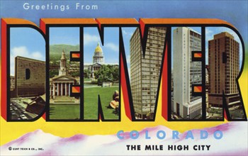 'Greetings from Denver, Colorado, the Mile High City', postcard, 1961. Artist: Unknown