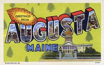 'Greetings from Augusta, Maine', postcard, 1952. Artist: Unknown