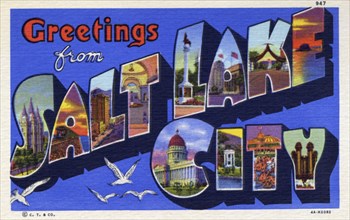 'Greetings from Salt Lake City', postcard, 1934. Artist: Unknown